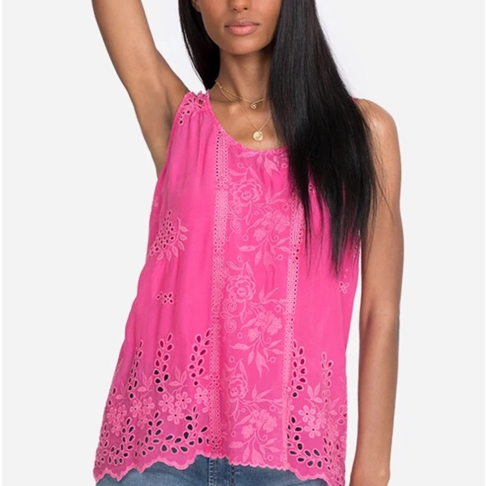 Johnny Was Eyelet Embroidered Halo Tank Top